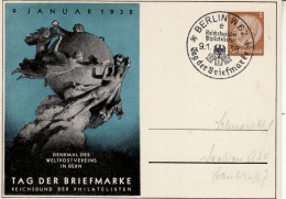 GERMANY THIRD REICH 1938 COMMEMORATIVE  POSTCARD STAMP DAY WITH POSTMARK BERLIN 09.01.1938 - Entiers Postaux Privés