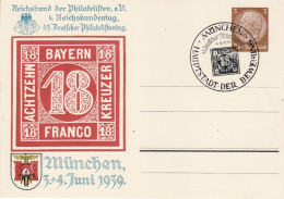 GERMANY THIRD REICH 1939 COMMEMORATIVE  POSTCARD 45TH GERMAN STAMP DAY - Interi Postali Privati