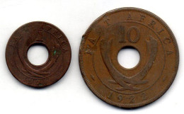 BRITISH EAST AFRICA, Set Of Two Coins 1, 10 Cents, Bronze, Year 1924, 1922, KM # 22, 19 - British Colony