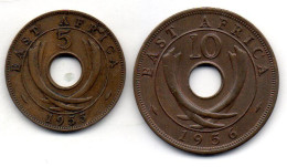 BRITISH EAST AFRICA, Set Of Two Coins 5, 10 Cents, Bronze, Year 1955-56, KM # 37, 38 - British Colony