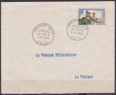 Chateau De FOIX 15F Y.T.1175 Sur Lettre  Le II OCT 1958 Pour 78 LE VESINET + Blason Saintonge  5F Au Verso - Cartas & Documentos