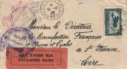Ligne Mermoz, Période Latécoère - 30 10 1923 - Etiquette " Par Avion Via Toulouse Gare" - Aviation