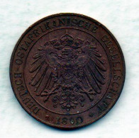 GERMAN EAST AFRICA, 1 Pesa, Copper, Year 1890, KM # 1 - German East Africa