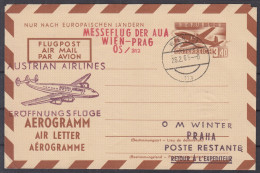 SALE !! 50 % OFF !! ⁕ Austria 1965 ⁕ Aerogramm / Airmail / Fair Flight Wien To Praha ⁕ Poste Restante - Erst- U. Sonderflugbriefe