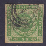 Denmark 1858 Mi. 8, 8 Skilling Kroninsignien Im Lorbeerkranz Linierter Grund Number Cds. '1' KJØBENHAVN (2 Scans) - Used Stamps