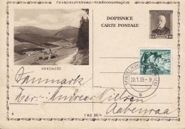 Deutsches Reich Uprated Czecholslovakia Postal Stationery Ganzsache SPINDEL MÜHLE (Riesengeb) 1939 (Špindlerův Mlýn) - Région Des Sudètes