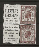 1929 MH Great Britain SG 436b Part Booklet Pane With Adverticement Labels - Neufs