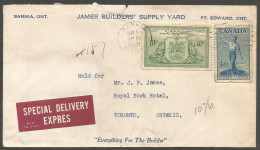 1948 James Builders Supply Advertising Cover Special Delivery 14c E11 Sarnia Ontario - Postgeschiedenis