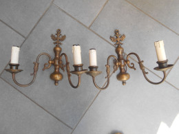 Ancienne Paire D'appliques En Laiton - Luminaires & Lustres