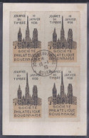 Bloc Feuillet 4 Vignettes Cathedrale Journée Du Timbre Rouen 1938 Collé Sur Carte - Briefmarkenmessen