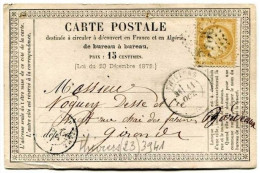 !!! CARTE PRECURSEUR CERES CACHET DE THIVIERS (DORDOGNE)  1874 - Cartes Précurseurs