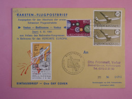 DB18 LIECHTENSTEIN   BELLE LETTRE  RAZKETE RR  FDC  1961+VIGNETTE  BELLINZONA+AFF. PLAISANT+++ - Aéreo