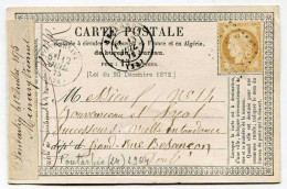 !!! CARTE PRECURSEUR CERES CACHET DE PONTARLIER ( DOUBS ) 1875 - Cartes Précurseurs