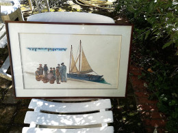 UNIQUE ! Aquarelle Originale Scène Maritime Créée Par Bruno Van Reeth Pour Illustrer Un Ouvrage Larousse 1985 - Acquarelli