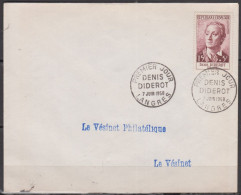Denis DIDEROT 15F+5F   Y.T.1168 Sur Lettre  Le 17 JUIN 1958 Pour 78 LE VESINET + Blason Saintonge  5F Au Verso - Cartas & Documentos