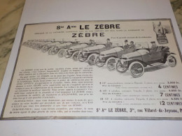 ANCIENNE  PUBLICITE  VOITURE ZEBRE 1914 - Voitures