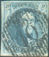 N°7 - Médaillon 20 Centime Bleu, Pl.I., Belles Marges Et Petit Bdf Inférieur, Obl. D.10 CAPELLE-AU-BOIS idéalement Appos - 1851-1857 Medallones (6/8)