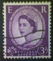 Great Britain, Scott #358, Used(o), 1958, Wilding: Queen Elizabeth II, 3d, Deep Purple - Used Stamps