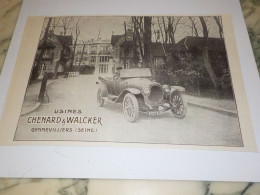 ANCIENNE  PUBLICITE VOITURE CHENARD WALCKER 1914 - Voitures