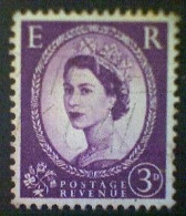 Great Britain, Scott #358, Used(o), 1958, Wilding: Queen Elizabeth II, 3d, Deep Purple - Used Stamps