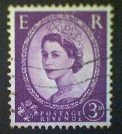 Great Britain, Scott #358, Used(o), 1958, Wilding: Queen Elizabeth II, 3d, Deep Purple - Used Stamps