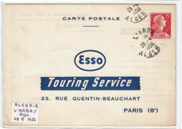 REF CTN 86/B- ALGERIE CARTE POSTALE ESSO TURING SERVICE  L'ARBA ALGER 28/4/1956 - Lettres & Documents