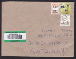 Slovakia: Cover To Switzerland, 3 Stamps, Flower, Art, Swiss Label Customs Control Not Taxed, No Tax (opened At 2 Sides) - Covers & Documents