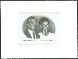 Piotr Naszarkowski. Sweden 1993. King Carl XVI Gustaf & Queen Silvia.  Steel Engraving. LIMITED EDITION !! - Proeven & Herdrukken