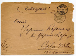 Germany 1914 WWI Feldpost Cover - Aachen To Cöln; Festungs-Proviantamt Lüttich (Liège) Handstamps - Feldpost (franchise)