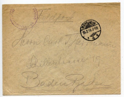 Germany 1915 WWI Feldpost Cover - Mannheim, Diakonissenkrankenhaus To Baden-Baden - Feldpost (franqueo Gratis)