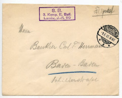 Germany 1915 WWI Feldpost Cover - Neubreisach, S.B. 3. Komp. E. Batl. Landw. J.-R. 110 To Baden-Baden - Feldpost (franchigia Postale)