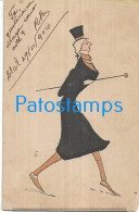 214256 ART ARTE THE WOMAN ELEGANT WITH CANE HAND PAINTED POSTAL POSTCARD - Sin Clasificación