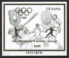● GUYANA 1996 ️️֍ 125° BASEBALL 1994 ● SPECIMEN ● Scritte In ORO ● NON DENTELLATO ● Imperforated ● - Guyana (1966-...)