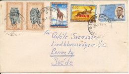 Congo Republic Cover Sent To Sweden Leopoldville 25-3-1964 With A Lot Of Stamps (tears On The Cover And Damaged Backside - Cartas & Documentos