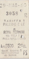 PALERMO  /  ROMA TERMINI  - Biglietto F.S. Di 2^ Classe _ 1960 - Europe