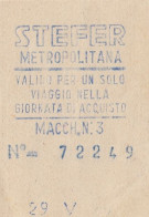 STEFER METROPOLITANA - ROMA   /  Biglietto _ 1960 - Europe