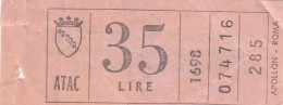 ATAC - ROMA  _ Anni '50-'60 /  Ticket  _ Biglietto Da Lire 35 - Europa