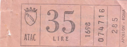 ATAC - ROMA  _ Anni '50-'60 /  Ticket  _ Biglietto Da Lire 35 - Europe