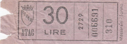 ATAC - ROMA  _ Anni '50-'60 /  Ticket  _ Biglietto Da Lire 30 - Europa