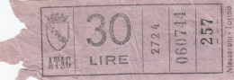 ATAC - ROMA  _ Anni '50-'60 /  Ticket  _ Biglietto Da Lire 30 - Europe