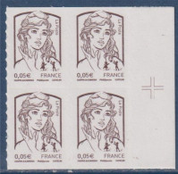 Marianne Et La Jeunesse Bord De Feuille Et Croix Repère 4 Timbres Neufs N°848 Adhésif Type Du 4764 Gommé Ciappa-Kawena - 2013-2018 Marianne De Ciappa-Kawena