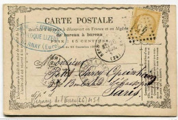 !!! CARTE PRECURSEUR CERES CACHET ET GC 451 DE BERNAY ( EURE ) 1873 - Cartes Précurseurs