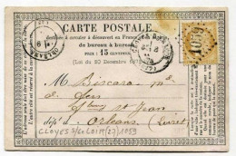 !!! CARTE PRECURSEUR CERES CACHET DE CLOYES S/LE LOIR ( EURE ET LOIR ) 1875 - Cartes Précurseurs