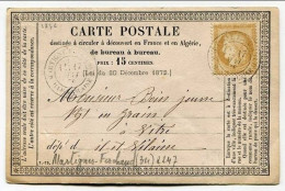 !!! CARTE PRECURSEUR CERES CACHET DE MARTIGNES FERCHAUD (ILLE & VILAINE) 1876 - Cartes Précurseurs