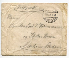 Germany 1914 WWI Feldpost Cover - 52. Res. Inf. Div. To Baden-Baden - Feldpost (franchigia Postale)