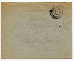 Germany 1916 WWI Feldpost Cover - Karlsruhe To Baden-Baden - Feldpost (franqueo Gratis)