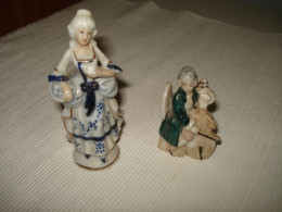 O15 / Lot De 2 Figurine En Porcelaine - Paysane Et Violoniste - XIX ème - Autres & Non Classés