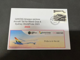25-9-2023 (2 U 7) Sydney World Pride 2023 - QANTAS Rainbow Aircraft Tail (QANTAS Stamp) 25-2-2023 - Covers & Documents