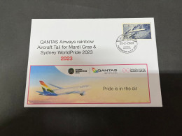 25-9-2023 (2 U 7) Sydney World Pride 2023 - QANTAS Rainbow Aircraft Tail (QANTAS 1950's Stamp) 25-2-2023 - Lettres & Documents