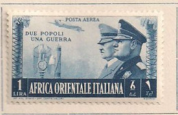 COLONIA ITALIANA  A.O.I. 1941 POSTA AEREA  FRATELLANZA ITALO TEDESCA  SASS.P.A. 21  MLH VF - Italian Eastern Africa